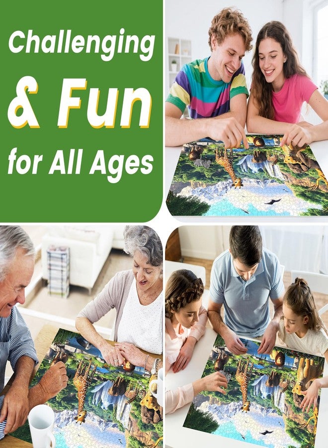 WSCXSC 1000 Pieces Puzzles for Adults,Animal World Jigsaw Puzzles 1000 Pieces Lions Elephants Giraffe Animals Puzzles Games Unique Cool Puzzles Family Activity Great Gift for Family Friends 28x20 in - Image 5